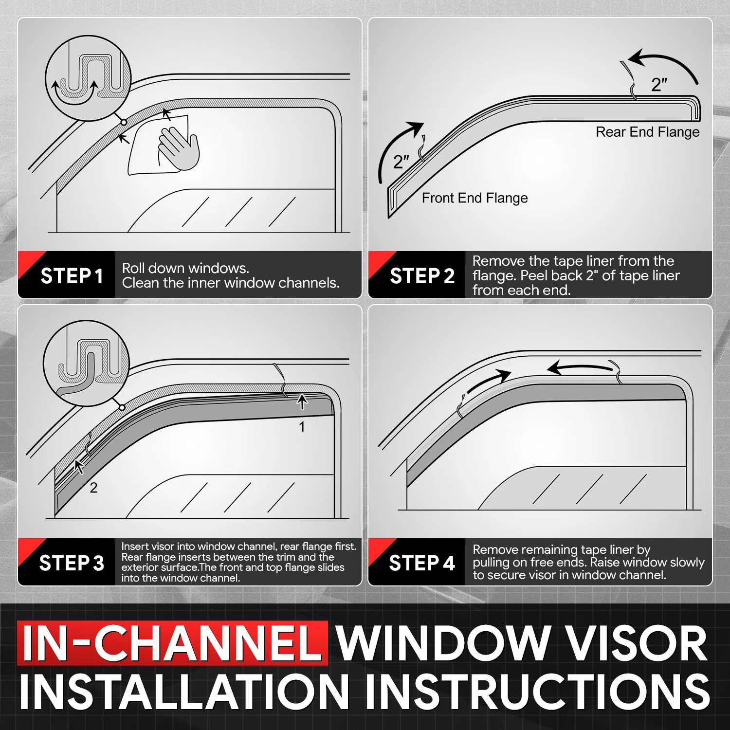 4Pcs Window Visors Guard Deflector<br>14-19 Chevy Silverado, GMC Sierra 1500-3500 Crew Cab - Image 4
