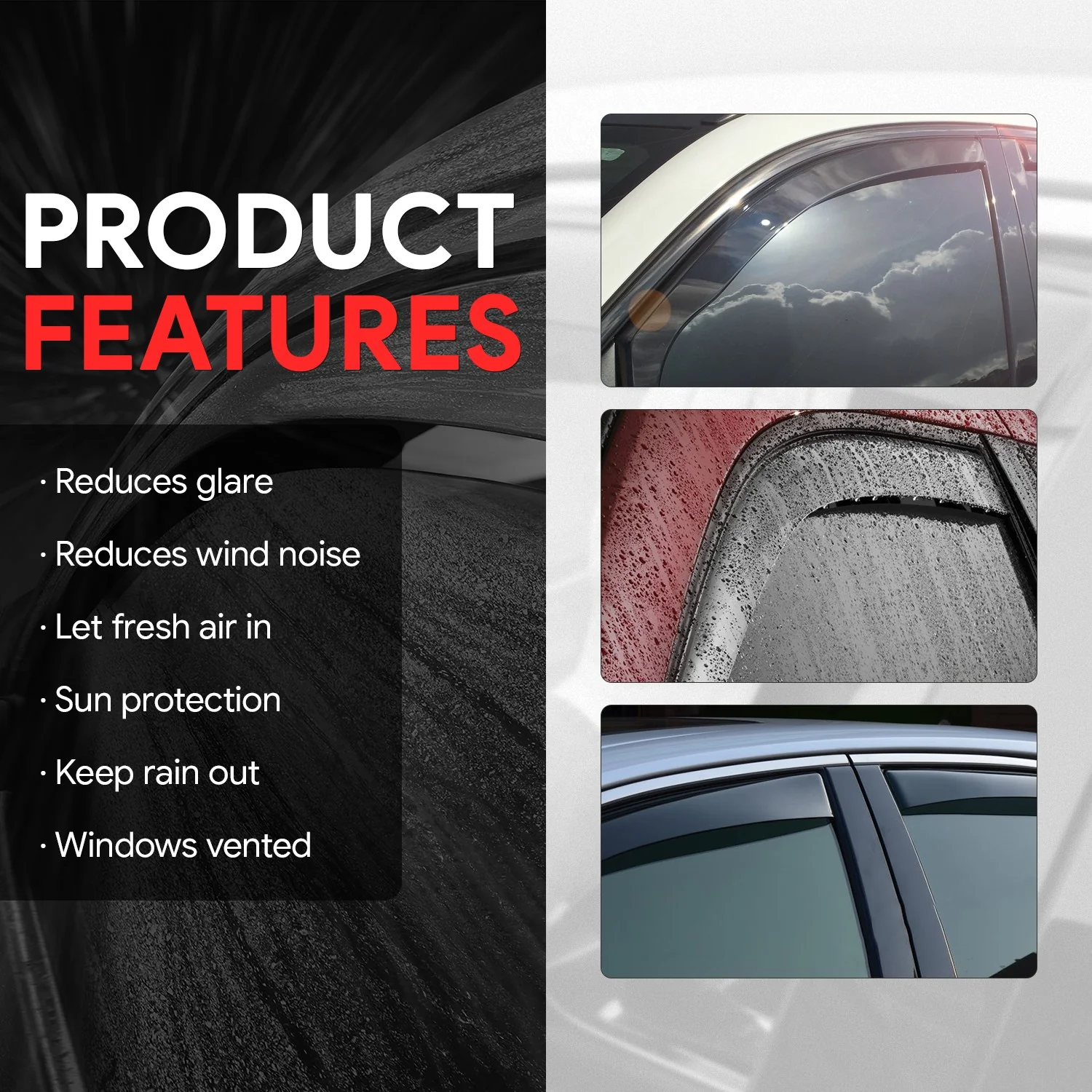 4Pcs Window Visors Guard Deflector<br>14-19 Chevy Silverado, GMC Sierra 1500-3500 Crew Cab - Image 5