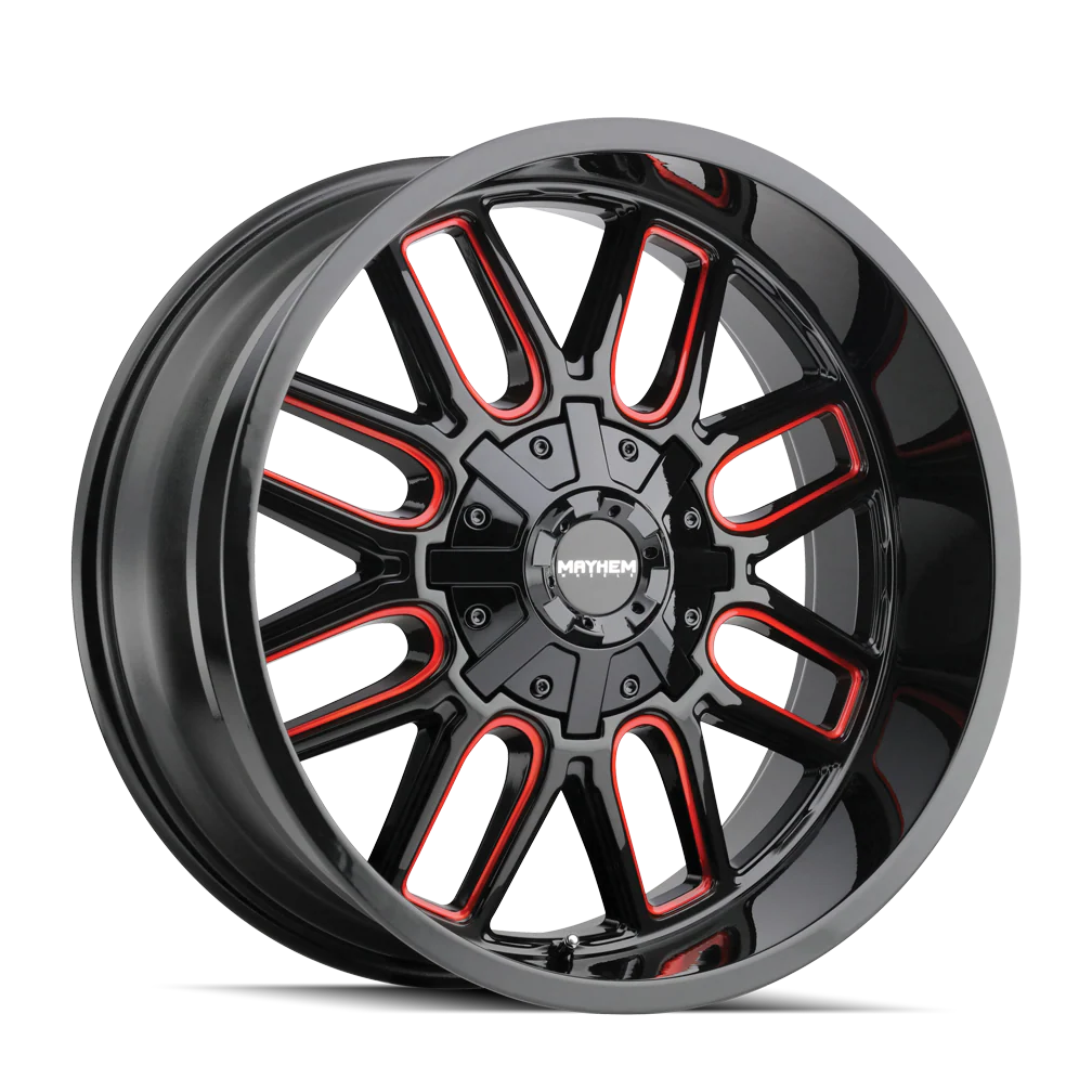 Cogent 8107 Gloss Black Mill Prism Red Wheel <br> 22x10 / 8x165.1 BP / -19mm Offset / 130.8mm Hub