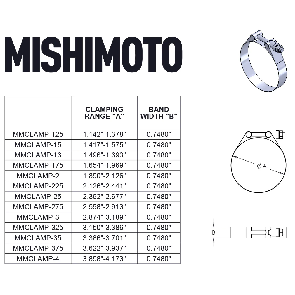 Stainless Steel T-Bolt Clamp <br> 3.15in (80.01 mm) to 3.39in (86 mm) - Image 2