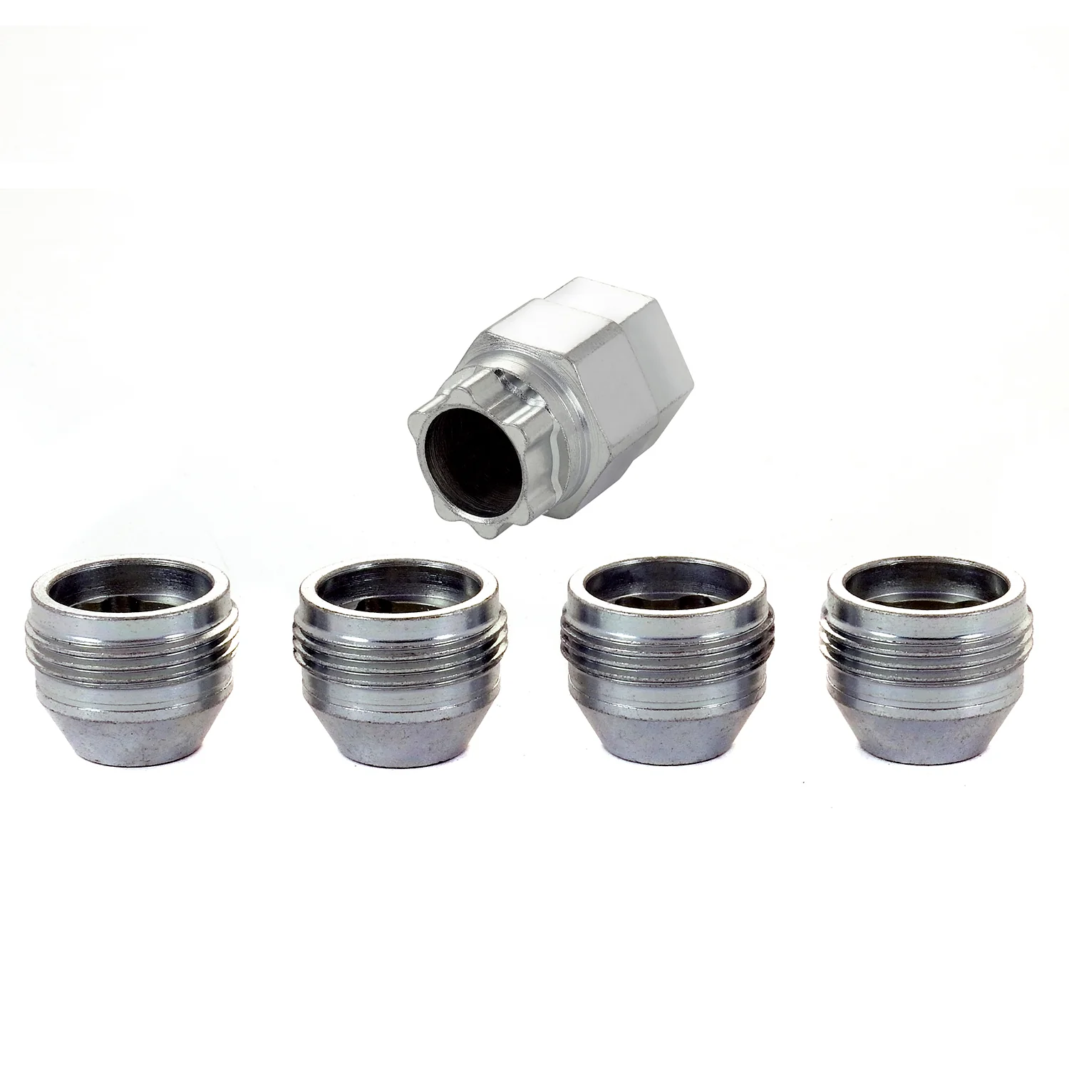 Cone Seat Under Hub Cap Style Wheel Locks <br> M12 x 1.25 Thread, 19 & 21mm Dual Hex x 0.775in L