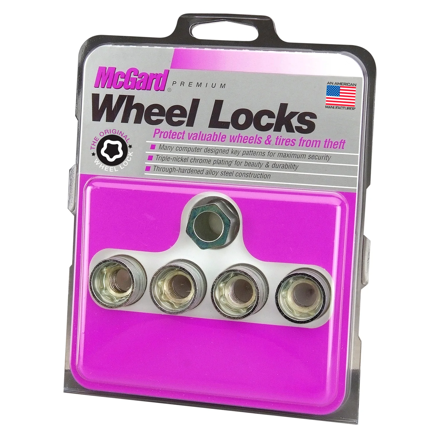 4-pack Cone Seat Under Hub Cap Wheel Locks <br> M12 x 1.75 Thread, 19 & 21mm Dual Hex x 0.802in L - Image 3