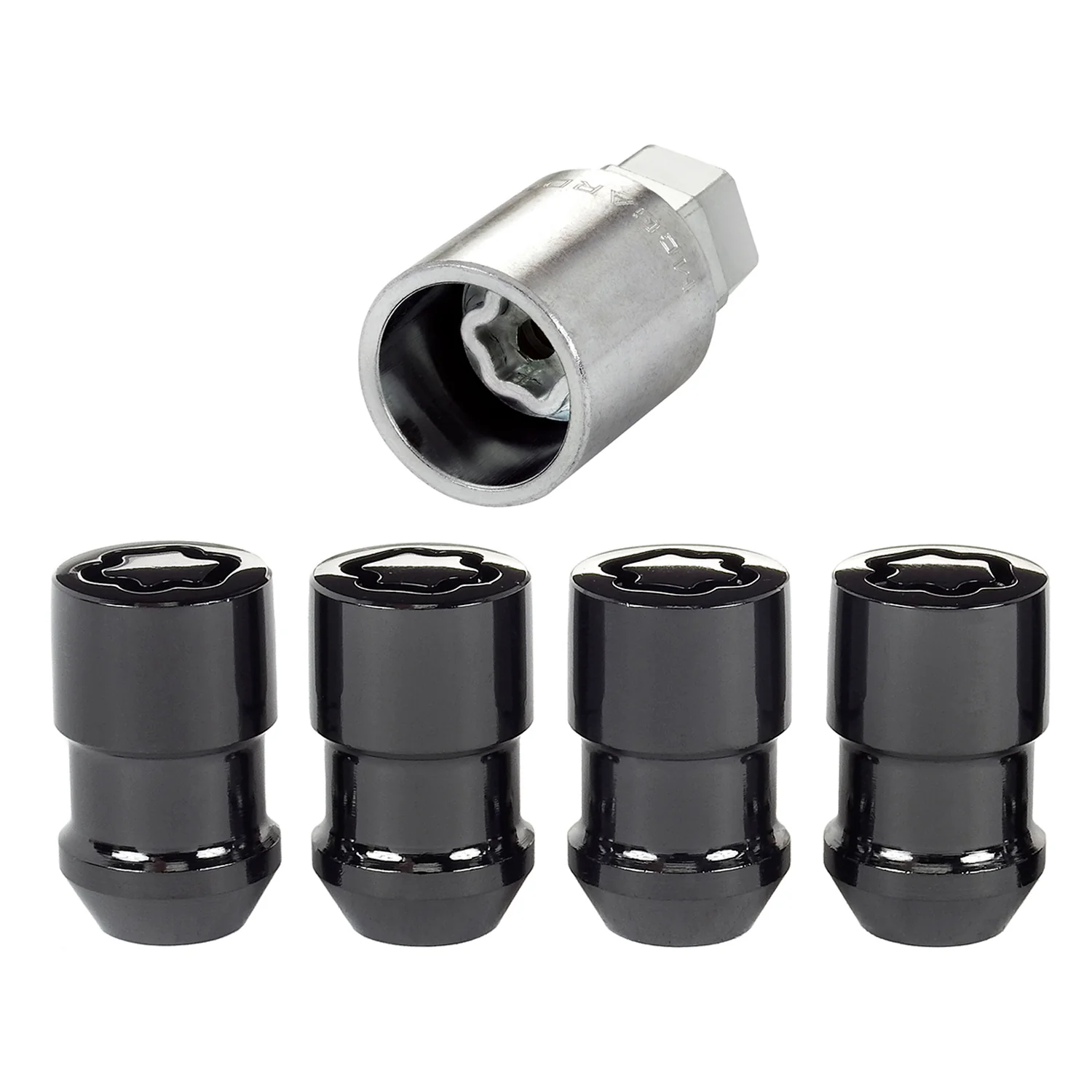 4-Pack Cone Seat Exposed Wheel Locks <br> M12 x 1.5 Thread, 19 & 21mm Dual Hex x 1.46in L