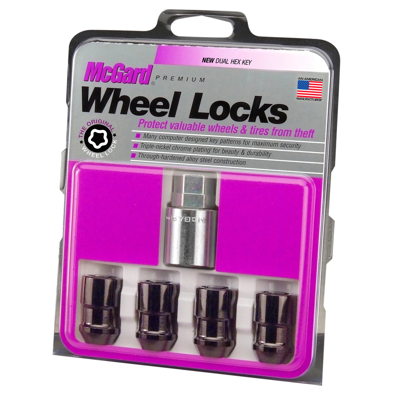 4-Pack Cone Seat Exposed Wheel Locks <br> M12 x 1.5 Thread, 19 & 21mm Dual Hex x 1.46in L - Image 3