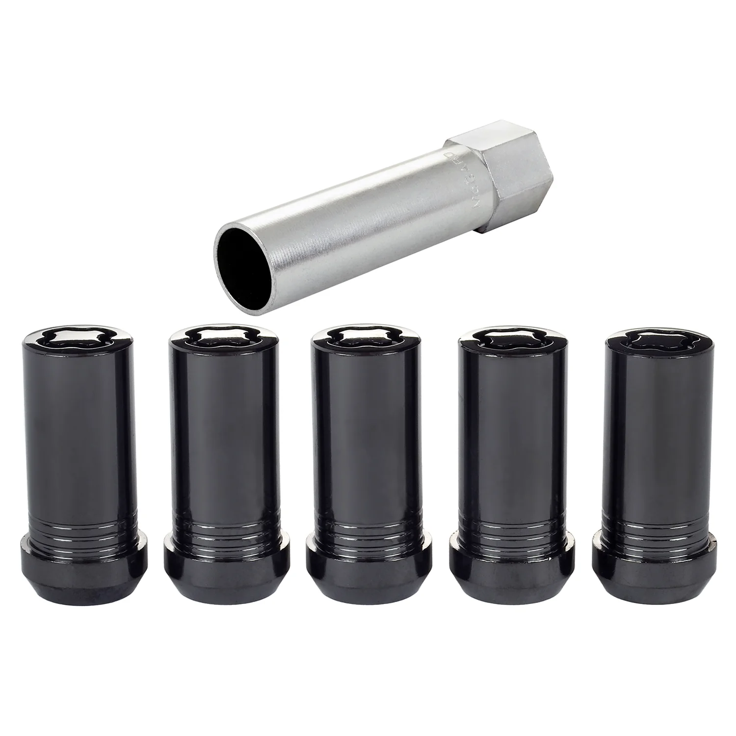5-pack Tuner Style Cone Seat Wheel Locks <br> 1/2-20 Thread, 13/16in Hex x 1.60in L