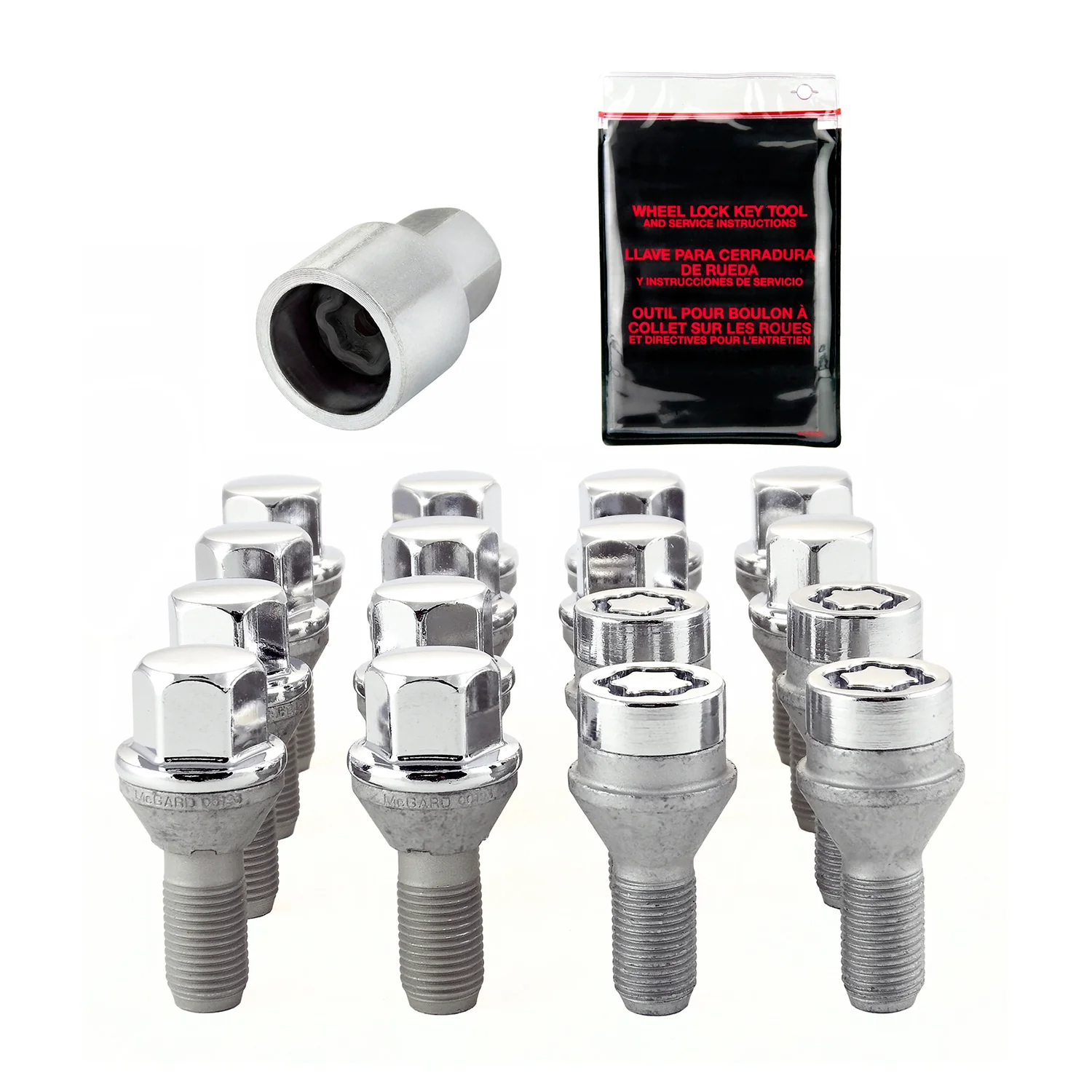 Wheel Installation Kit 4 Lug Hex w/Locks Cone Seat <br> M12 x 1.25, 17mm Hex, 22.0mm Shank Length