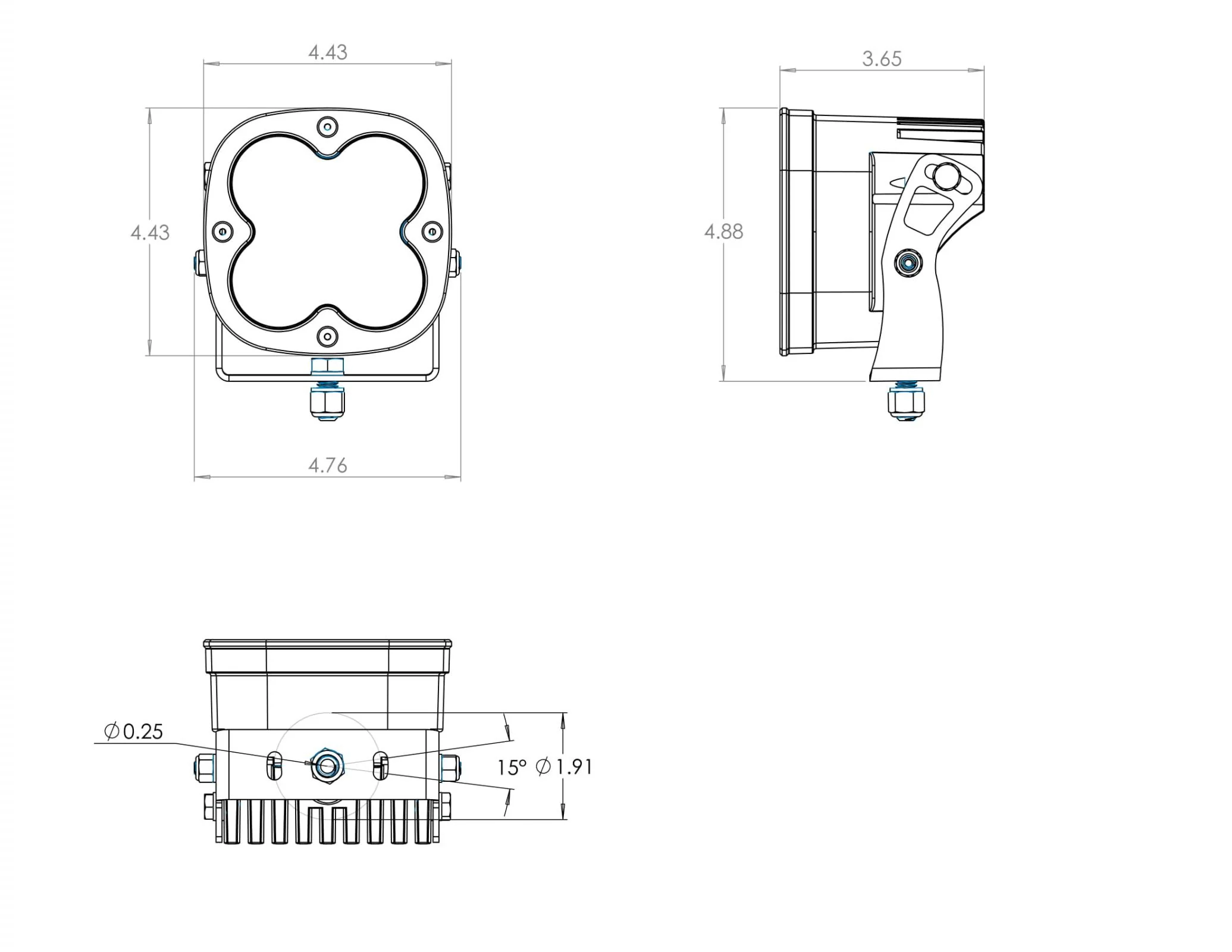 XL Pro LED Auxiliary Light Pod Pair <br> Length 4.43in X Depth 3.65in X Height 4.43in - Image 2